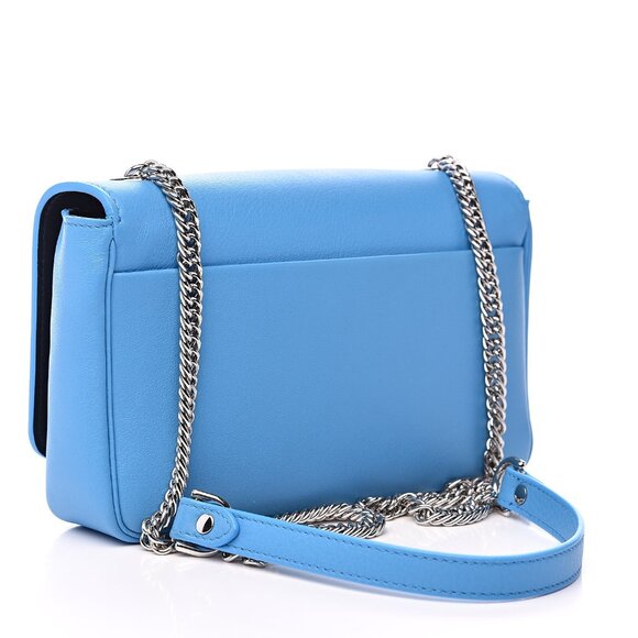 BALENCIAGA  Pebbled Calfskin Logo Everyday Flap Chain Wallet Bright Bleu - Picture 3 of 13
